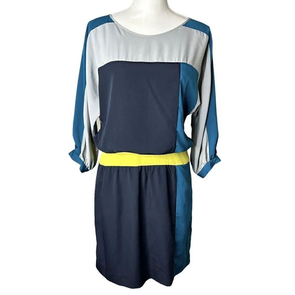 Eliza J Black Women’s MISSY Color Block 3/4 Dolmen Sleeve Dress Sz 8 Blue Gray